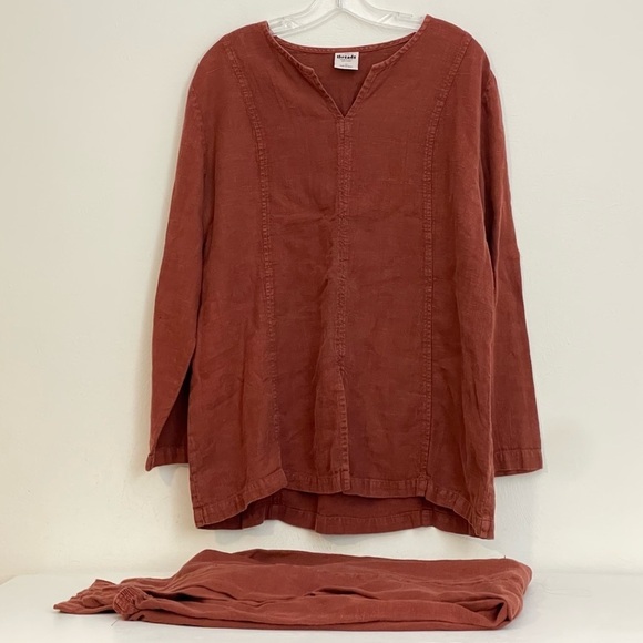 CALIFORNIA THREADS 2 Piece Set Vintage Linen Lagenlook Boho Top Pants Made USA - Picture 9 of 16